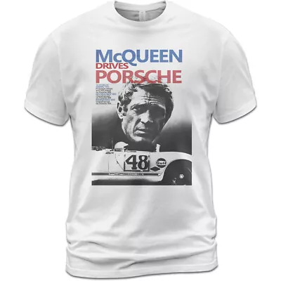 Cotton T-Shirt Steve McQueen Drives Le Mans 1971 Robert Vaughn • $15.95