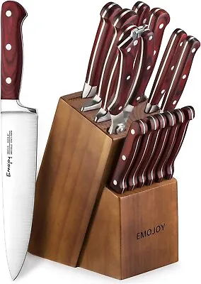 Knife Set 15-Piece Kitchen Knife Set With Block Wooden German Stainless Steel • $65.69