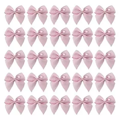 50pcs 5/8  Boutique Mini Pink Satin Ribbon Bows Flowers Appliques DIY Craft F... • $16.34