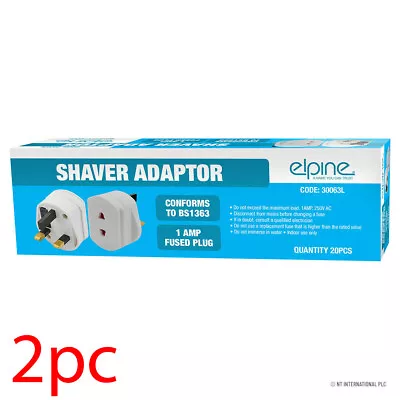 2 X Shaver Adaptor Uk To 2 Pin Socket Plug Fuse Toothbrush Bath Shaving 1 Amp • £4.99