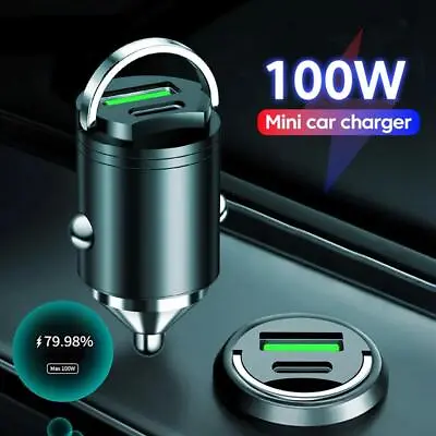 30/100W Mini Car Charger Fast Charging Pull Ring Invisible PD QC3.0 USB Type S2 • £3.70