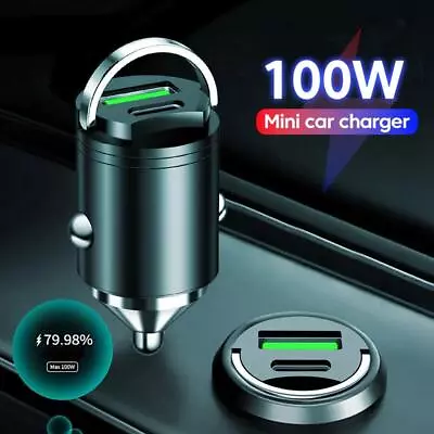 30/100W Mini Car Charger Fast Charging Pull Ring Invisible PD QC3.0 USB • £7.75