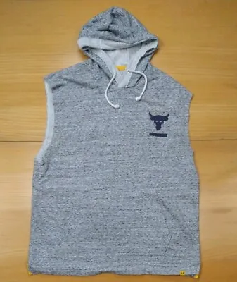 Under Armour Project Rock Shirt Large Gray Sleeveless Brahma Bull Workout Hoodie • $26.99