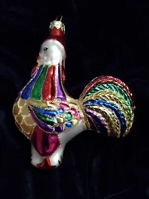 Made In Poland Hand Blown Glass Rainbow Colors Rooster Christmas Ornament 5  T • $14.88