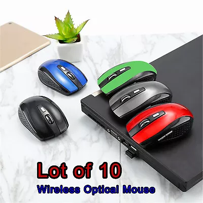 Lot Of 10 2.4GHz Wireless Cordless Optical Mouse Mice USB PC Laptop  • $45