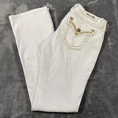 Miss Me Jeans Womens 30 Signature Boot Cut Rhinestones White Wide Stitching • $22.99