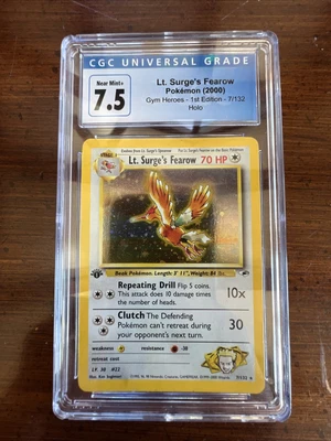 $20 • Buy Pokémon TCG CGC 7.5 Lt. Surge's Fearow Gym Heroes 7/132 1st Edition Holo Rare