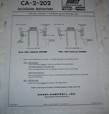 Hurst  Cadillac  Ca-2--202-  177-3617  Motor Mount  1949 To 63 331 365 390 Motor • $8