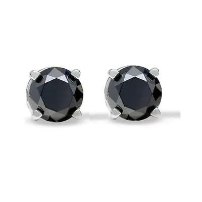 AAA 1.50 Carat Round Black Diamond Stud Earring In White Gold For Women • £299