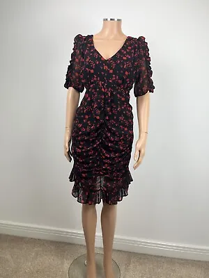 Abbey Clancy X Lipsy Black Red Floral Chiffon Ruched Trixie Mini Dress UK 16 • £29.99