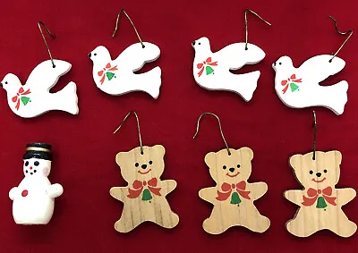Lot Of 7 Hallmark Miniature Christmas Ornaments Dated 1988-Wood Teddy Bear Dove • $3.99