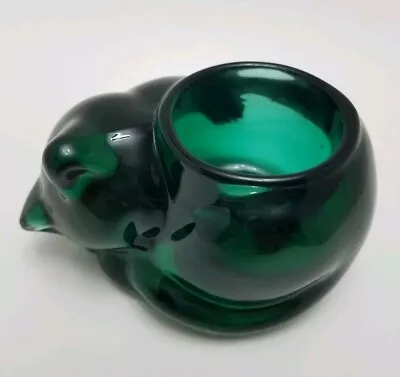 Vintage Indiana Glass Emerald Green Sleeping Cat Votive Tea-light Candle Holder • $9.60