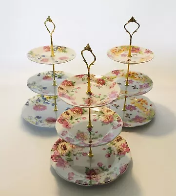 3 Tier Ceramic Vintage Floral Display Cake Stands Afternoon Tea Events Catering  • £14.99