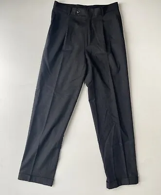 HUGO BOSS Mens Dress Pants 31x32 Wool Dark Grey Pleated Cuffed Casual Classic • $19.99