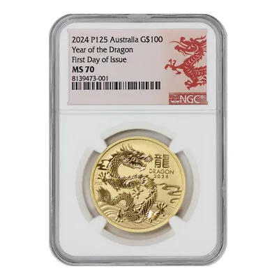 Australia 2024 1oz $100 Gold Year Of The Dragon NGC MS70 FDOI Lunar Label • $2836.57