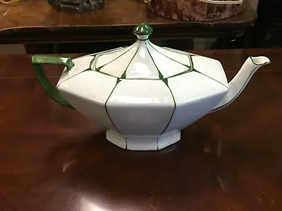 Victoria Teapot Green Stripe Made In Czechoslovakia • $37.49