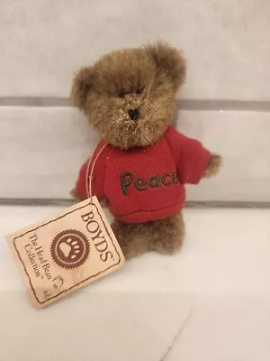 Boyds Bears Miniature Message Bear Thinking Of Ya Series Red T-shirt Peace W/Tag • $25