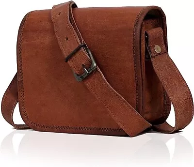 Women's Vintage Brown Leather Messenger Full Flap Cross Body Purse Handmade Bag • $33.12