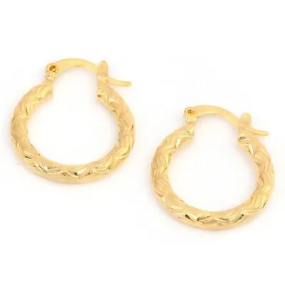£3.99 • Buy 15MM Round 925 Sterling Silver Plated 14K Gold Huggie Small Hoop Stud Earrings