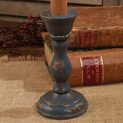 New Primitive Rustic AGED BLUE TAPER CANDLE HOLDER Candle Stick Pillar 5  • $11.99