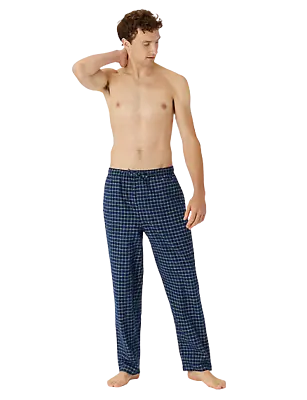 Brand New Ex Marks And Spencer Brushed Cotton Pyjama Bottoms Blue Check • £10.36