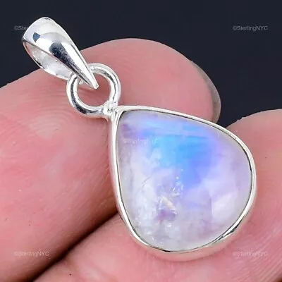 Natural Rainbow Moonstone Gemstone Pendant White 925 Sterling Silver Jewelry • $7.99