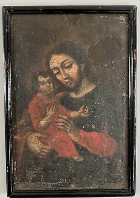 Antique Spanish Colonial Oil Painting Christ Child Mexican Retablo 19th Century • $385