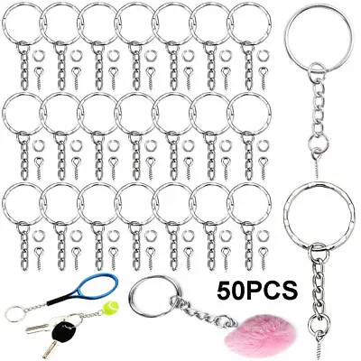 £4.79 • Buy 50X Key Chains Kits DIY Accessories Keyring With Eye Screws Jewelry Making Tool