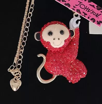 Climbing 3d Monkey Betsey Johnson Red Crystal Necklace Pendant • $17.99
