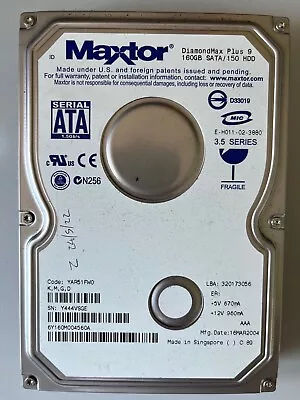 Maxtor DiamondMax Plus 9 160GB Internal 7200 RPM 3.5  6Y160M0 SATA2 HDD Vintage • £30