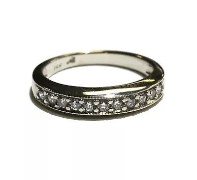 14k White Gold .22ct Round Diamond Milgrain Wedding Band 2.3g Ladies 4 • $219.99