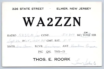 QSL CB Ham Radio WA2ZZN Elmer New Jersey Vintage Salem County NJ 1965 Card • $5