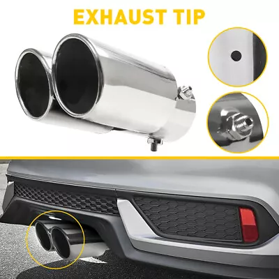 Chrome Twin Outlet Car Exhaust Muffler Tip Tail Throat Exhaust For 1.5-2.4in • $30.99