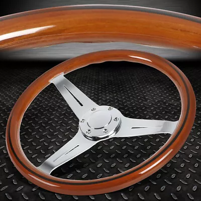 15  Wood Grain 2 Deep Dish Stainless Steel 3-spokes Vintage Style Steering Wheel • $97.88
