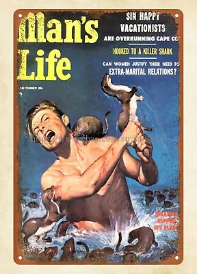 1956 Man's Life Magazine Covers Weasels Ripped My Flesh Metal Tin Sign Art Wall • $18.99