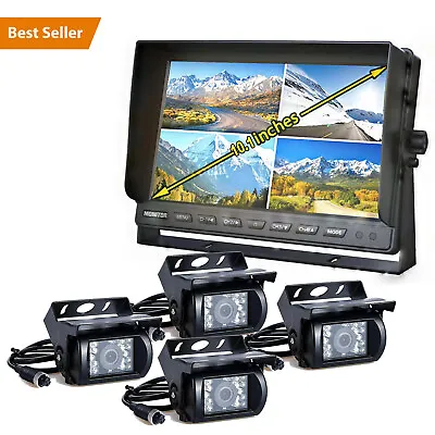 10.1  Quad Split Monitor +4X CCD Rear View Backup Camera System For Bus Truck RV • $186.99