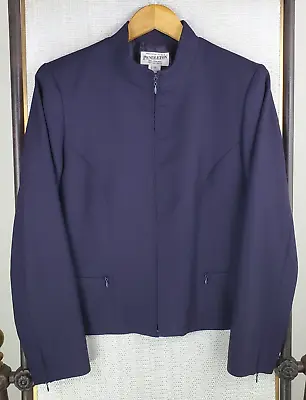 VTG PENDLETON Womens Size 12 Full Zip Jacket 100% Virgin Wool Eggplant Moto Coat • $195