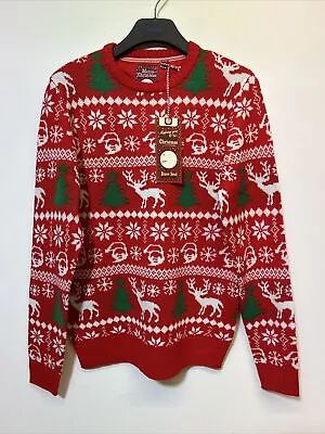 Brave Soul Christmas Jumper Medium Santa/Reindeer Red - RRP £ 19.99 • £9.99