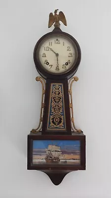 New Haven 8 Day Jeweled Balance Banjo Clock. Measures 18  Tall • $235