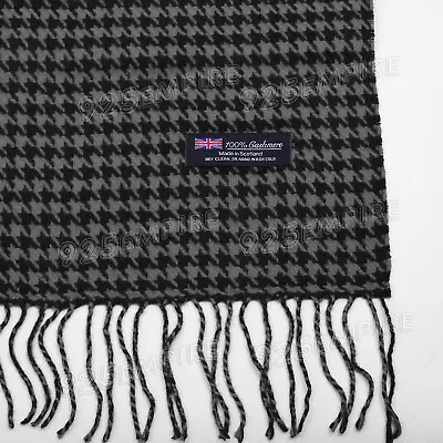 Women's Men's 100% CASHMERE Scarf Houndstooth Black/Gray MADE IN SCOTLAND • $7.99