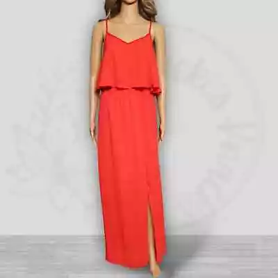 Sugarlips Blouson Chiffon Maxi Dress With Slit Bright Red Open Strap Back Size M • $49.99