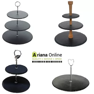 Natural Slate Cake Stands 1 2 & 3 Tiers Afternoon Tea Wedding Plates Tableware  • £4.99