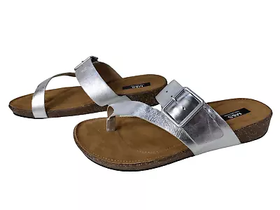 New Womens M&s Uk 6 Wide Fit Metallic Silver Leather Buckle Flat Sandals Rrp £45 • £24.99