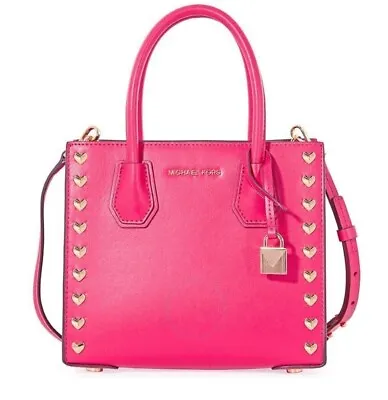 MICHAEL KORS Mercer Messenger Md Heart Studded Bag Ultra Pink • $230