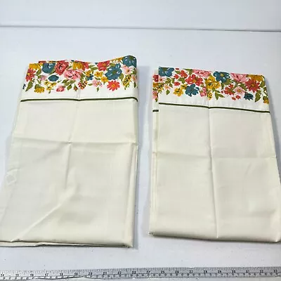 Vintage Pepperell Pillowcase Pair Set Standard White Blend Muslin Floral Edge Us • $22