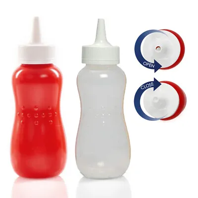 £6.99 • Buy 2x Twist Open Squeezy Sauce Bottles With Nozzle Ketchup Mayo Mustard Cap