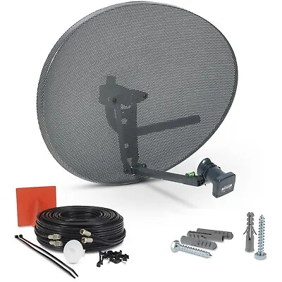 £45.99 • Buy 80cm Zone 2 Satellite Dish, Quad LNB + 5m Black Twin Cable Kit For Sky Freesat
