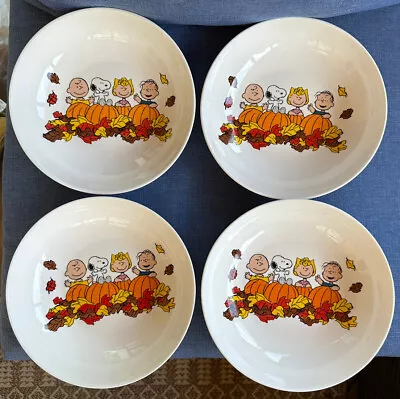 4 Peanuts Snoopy Thanksgiving Pasta Bowls Suddenly Its Fall Charlie Brown Linus • $59.99