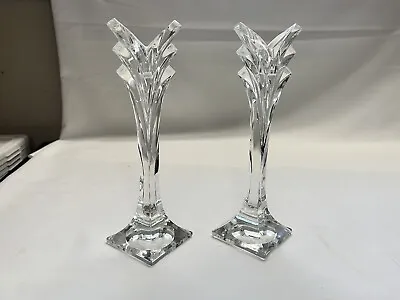 MIKASA Vintage Pair Of 2 Taper Candle Holders Art Deco Tulip Lead Crystal 9 Inch • $30
