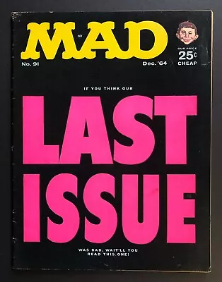 Mad Magazine No. 91 December 1964 FN NICK MEGLIN COPY Aragones Al Jaffee Fold-In • $19.99